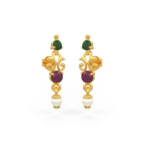 ruby emerald purl earrings