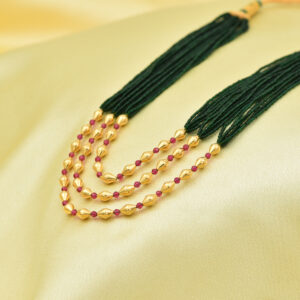 Royal Green Bead Triple Layered Necklace